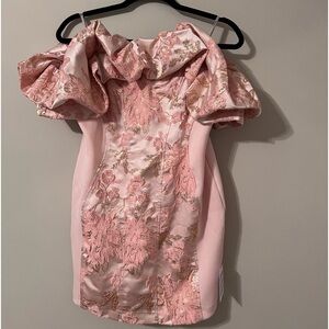 ASOS Design Peach floral gold off shoulder jacquard bubble neck dress 10